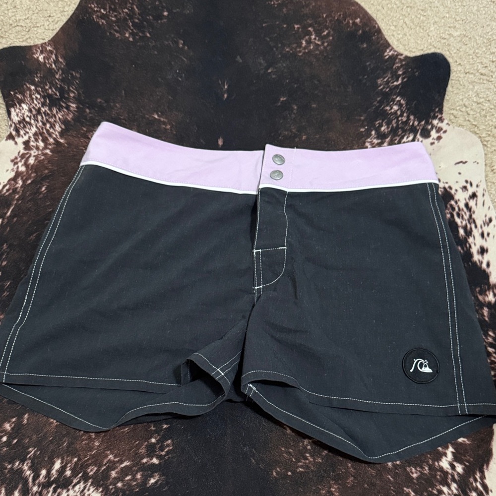 Quiksilver Women's Black Shorts with Purple Waistband